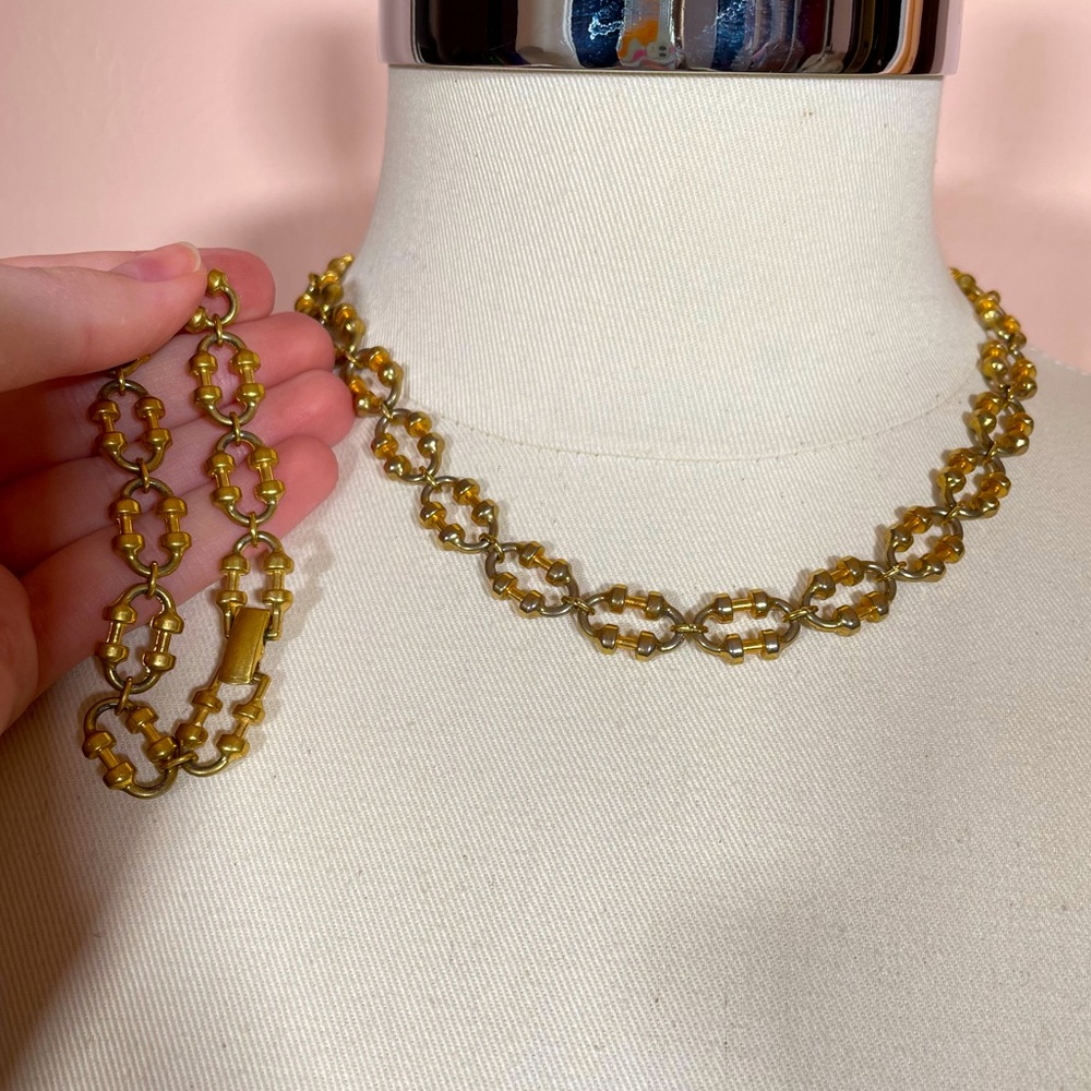 Vintage 70’s AVON Gold Tone Chain Metallic Streetwear Necklace Bracelet Set